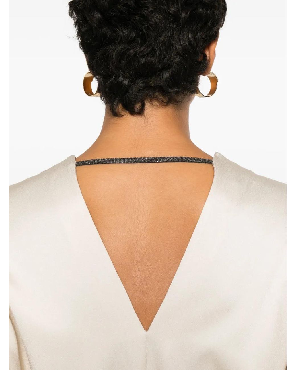 Brunello Cucinelli White V-Neck Midi Dress