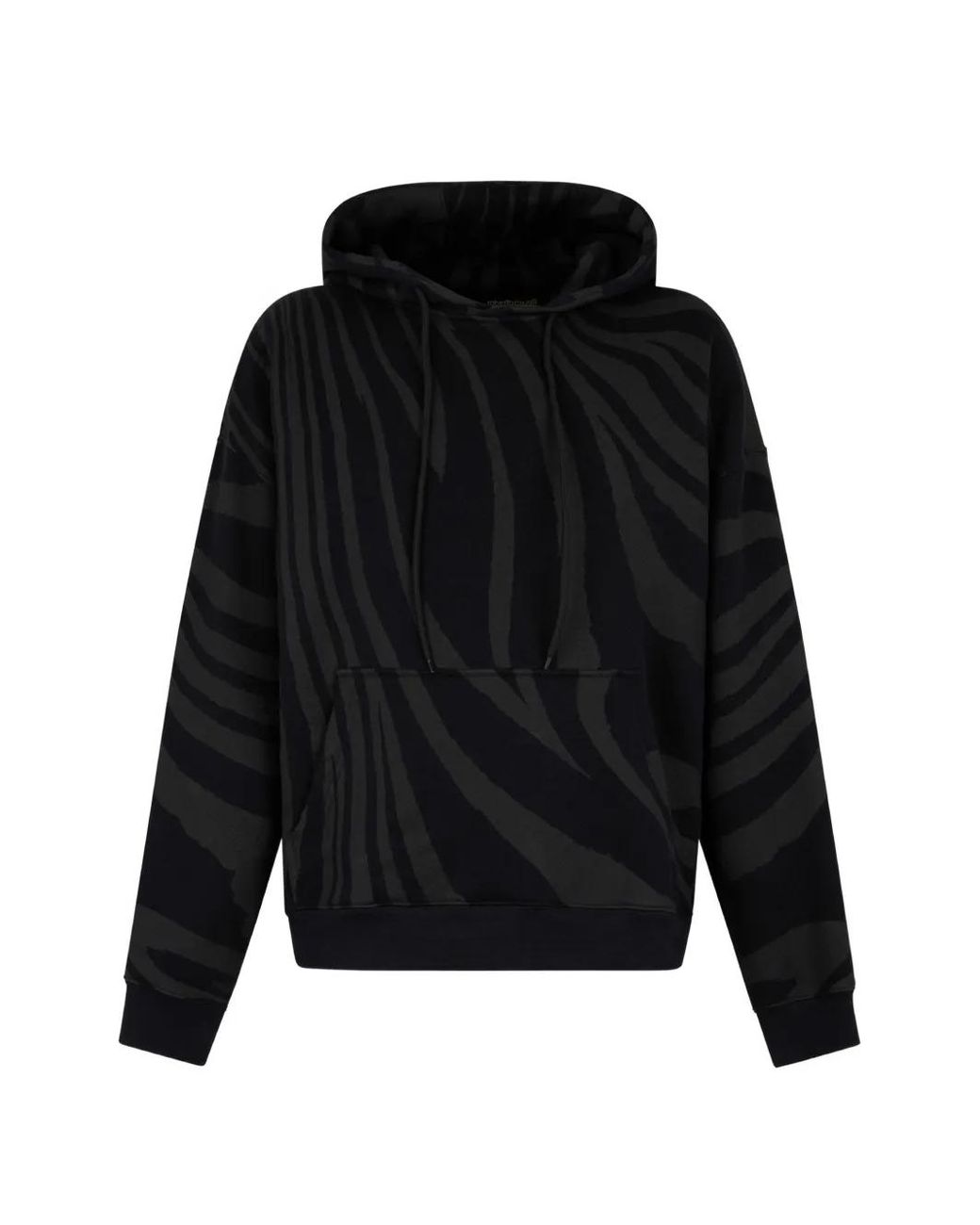 Roberto Cavalli Black Zebra-Print Hoodie for men