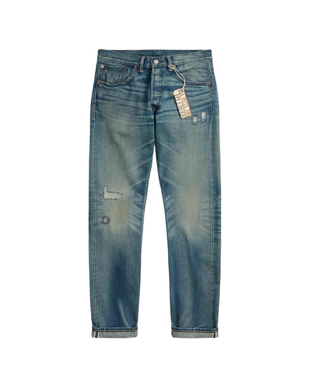 RRL Blue Ridgway Rrl Slim Fit Distressed Jeans for men