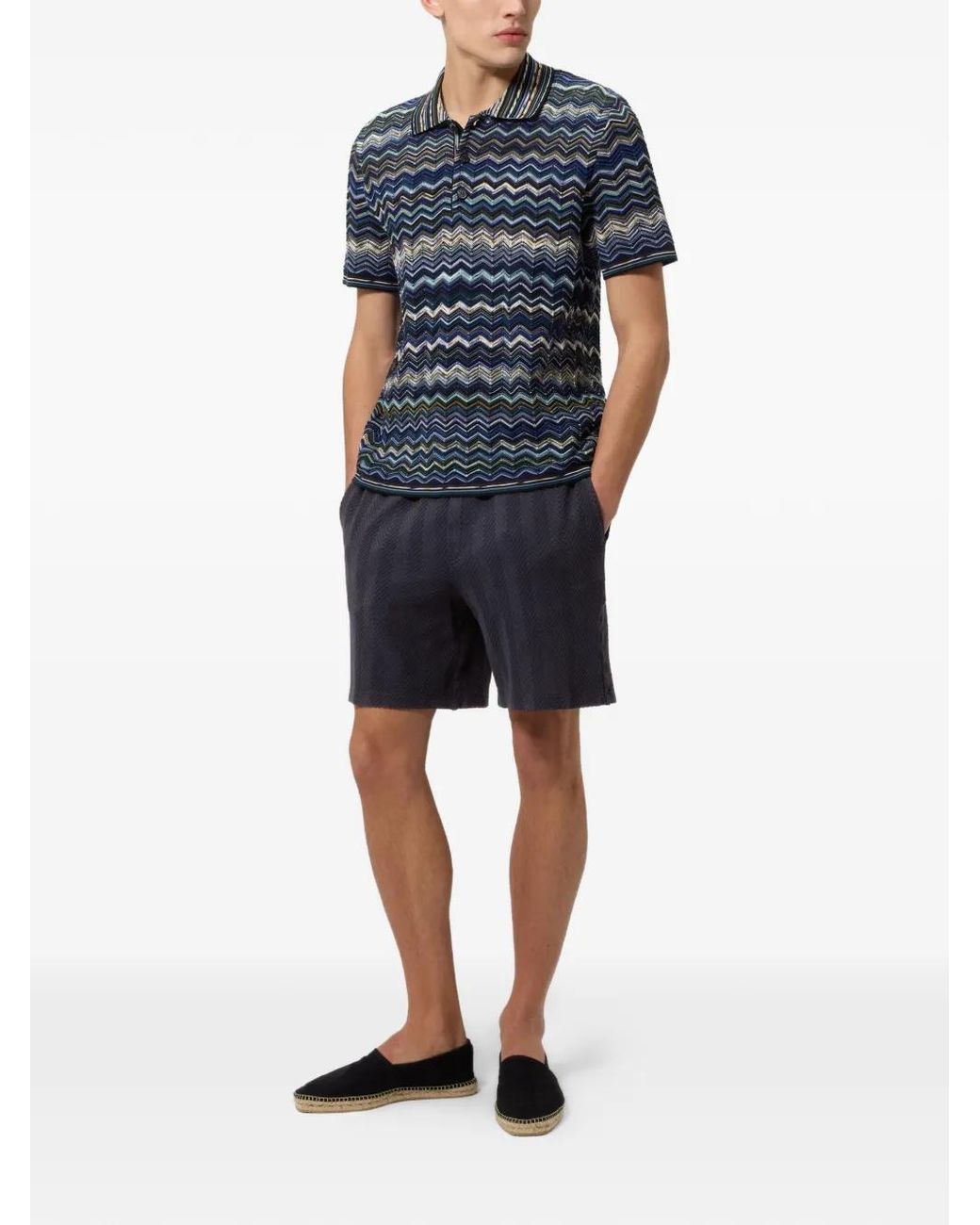Missoni Blue Zigzag-Pattern Elasticated-Waist Shorts for men