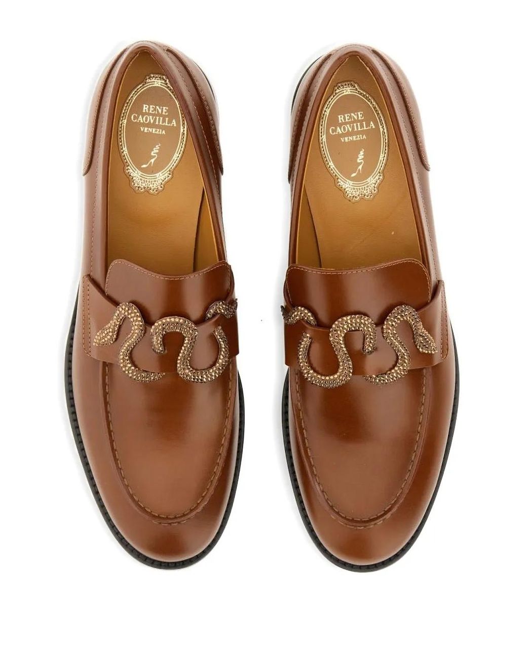 Rene Caovilla Brown Embellished Loafers