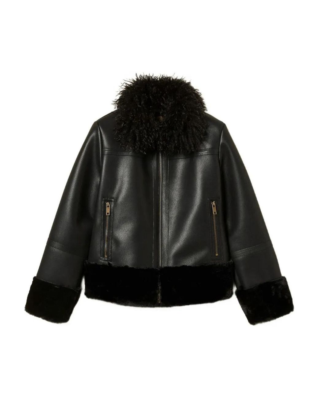 Twinset Black Faux-Leather Coat
