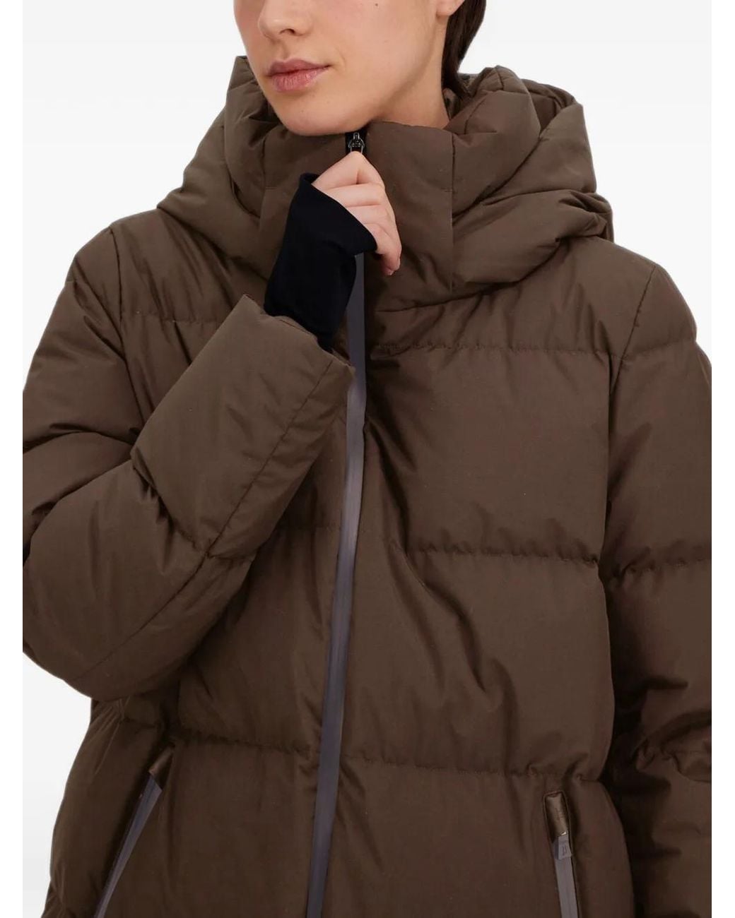 Herno Brown Quilted Hooded Oversized Coat