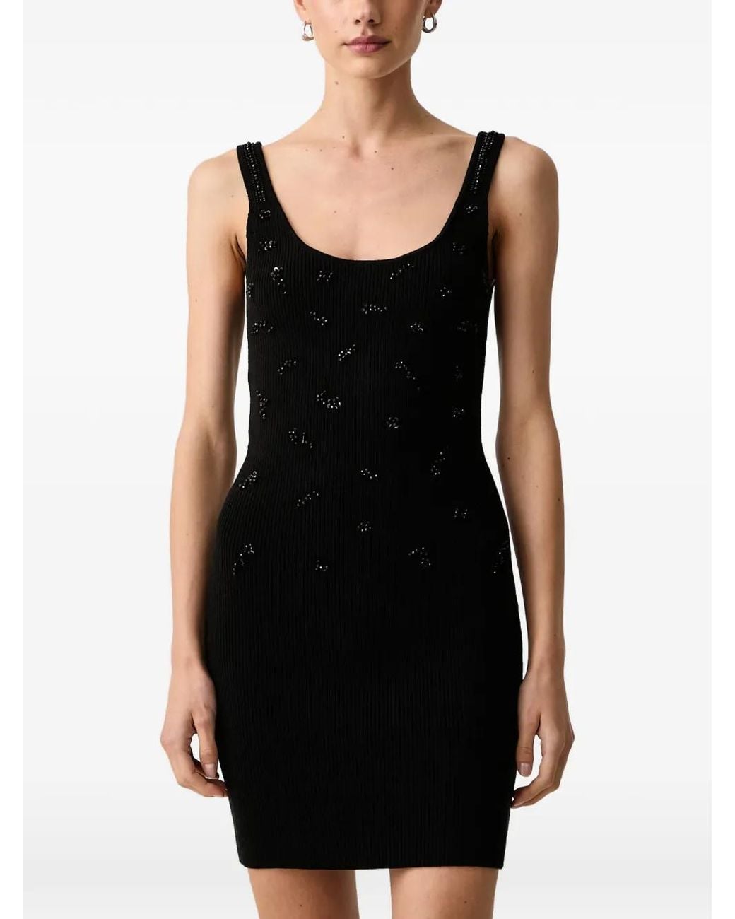 ARMANI EXCHANGE Black Bead-Embellished Ribbed-Knit Dress