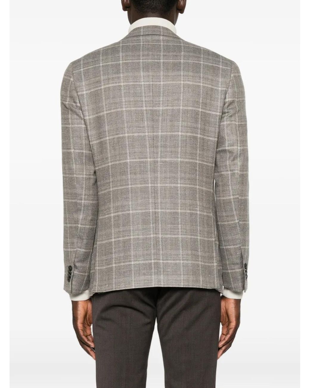 Corneliani Gray Check-Pattern Single-Breasted Jacket for men