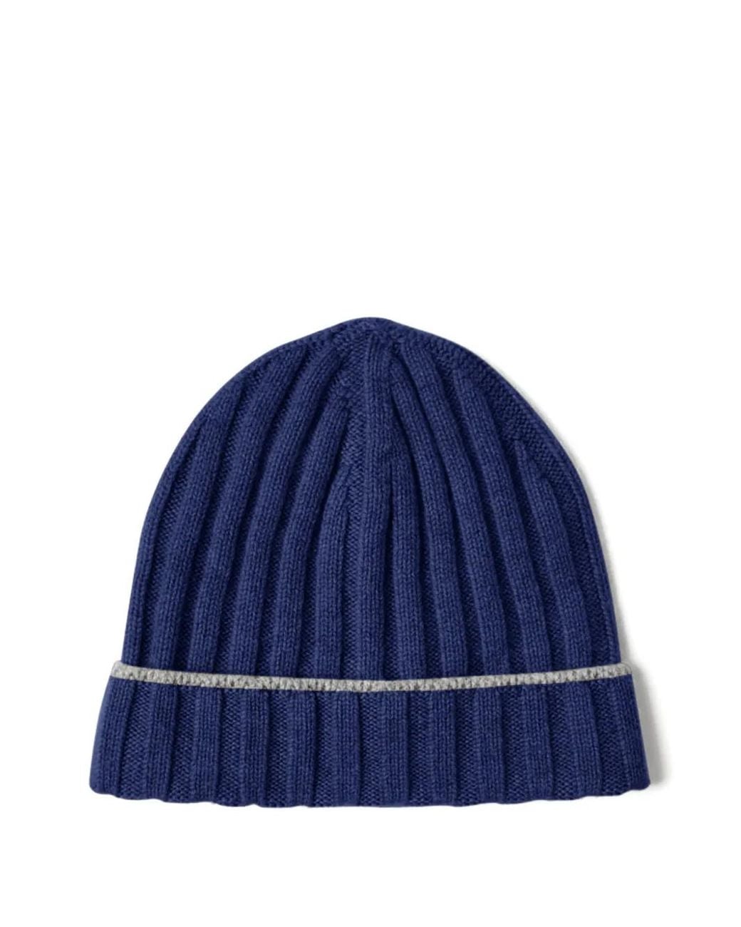Brunello Cucinelli Blue Ribbed Cashmere Beanie for men