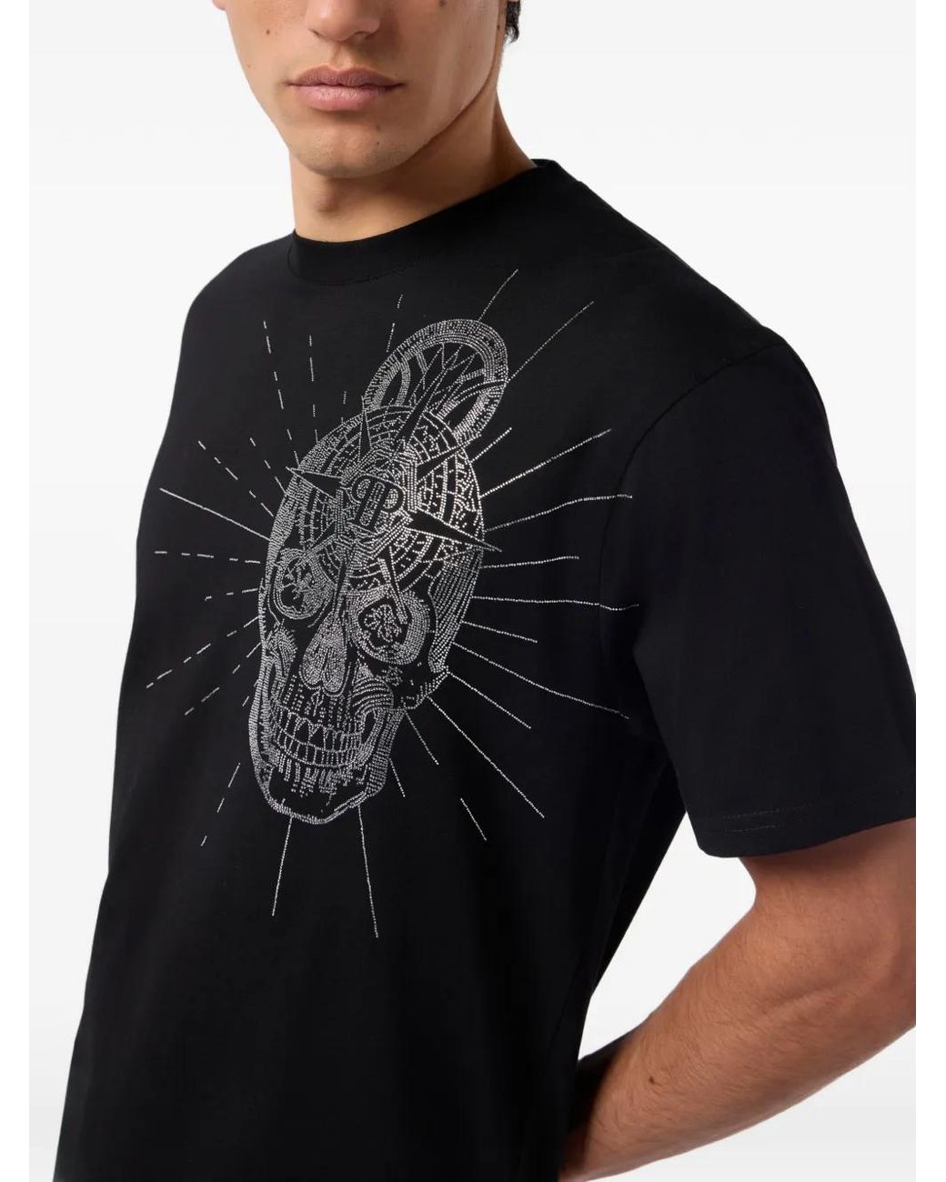 Philipp Plein Black Rhinestone-Skull T-Shirt for men