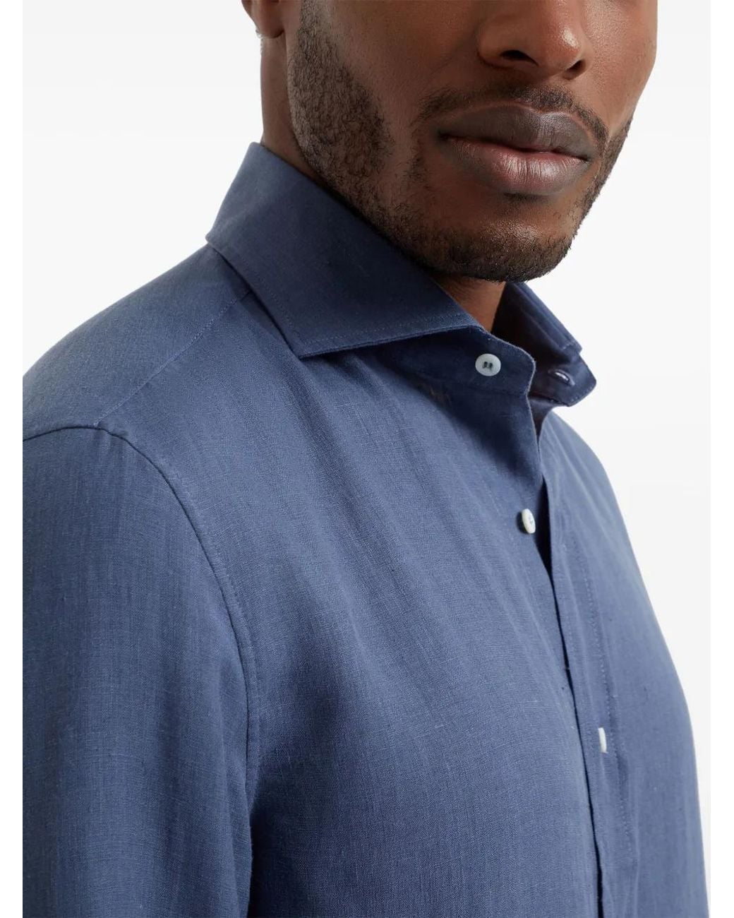 Brunello Cucinelli Blue Long-Sleeve Button-Up Shirt for men