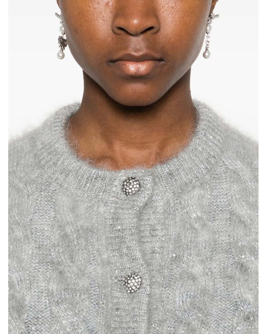 Alessandra Rich Gray Cable-Knit Cardigan