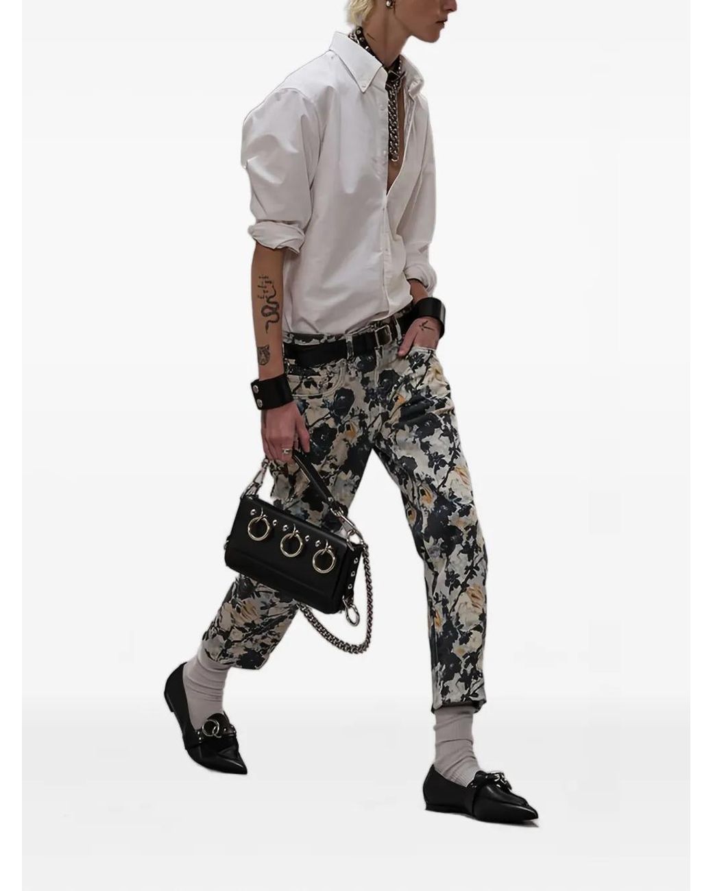 R13 Gray Floral-Pattern Trousers