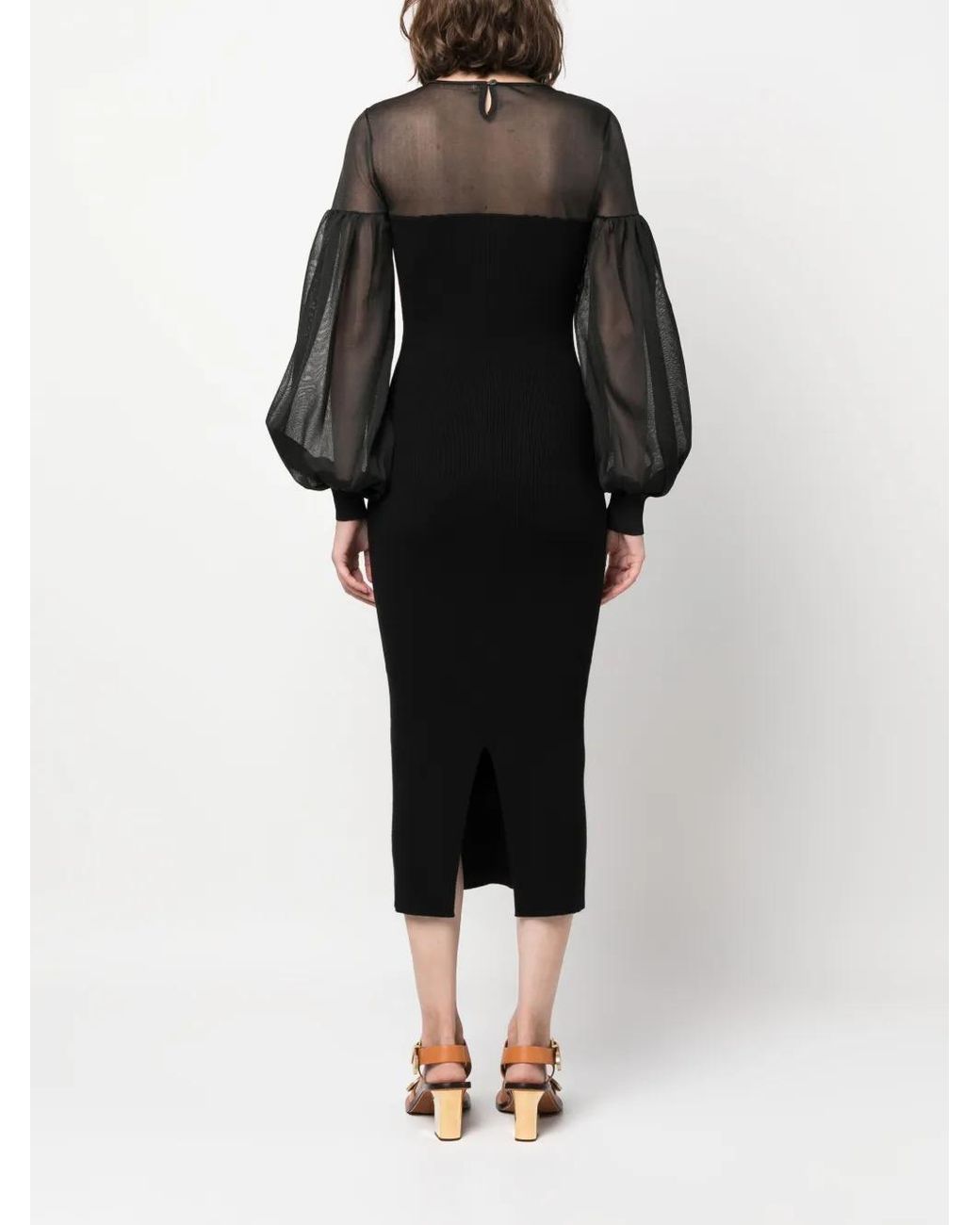 Ulla Johnson Black Milla Sheer-Panelling Ribbed Dress