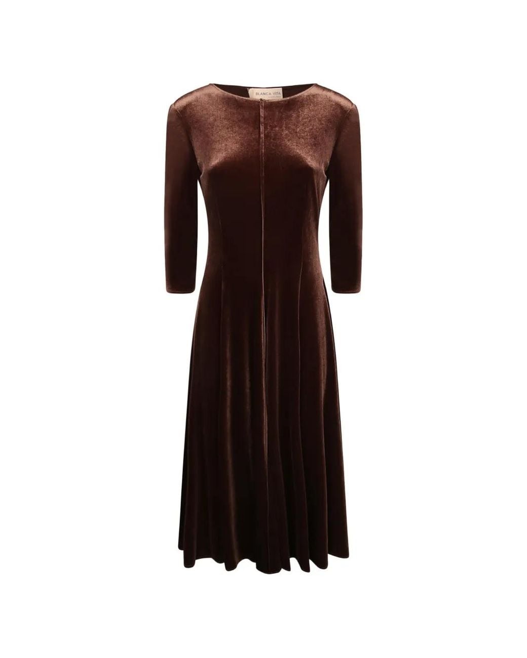 Blanca Vita Brown Velvet Flared Midi Dress
