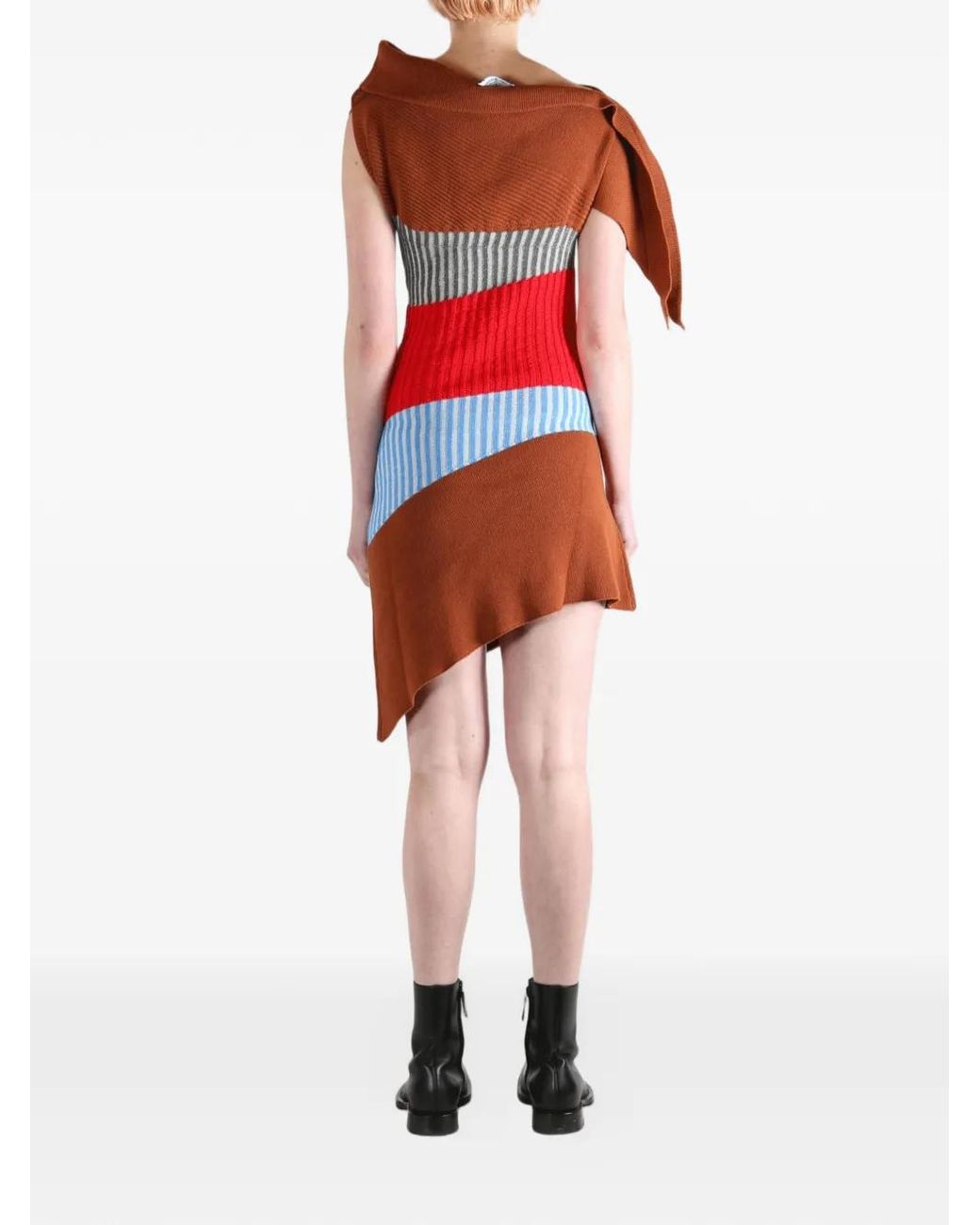 Kiko Kostadinov Red Robe Asymétrique À Rayures