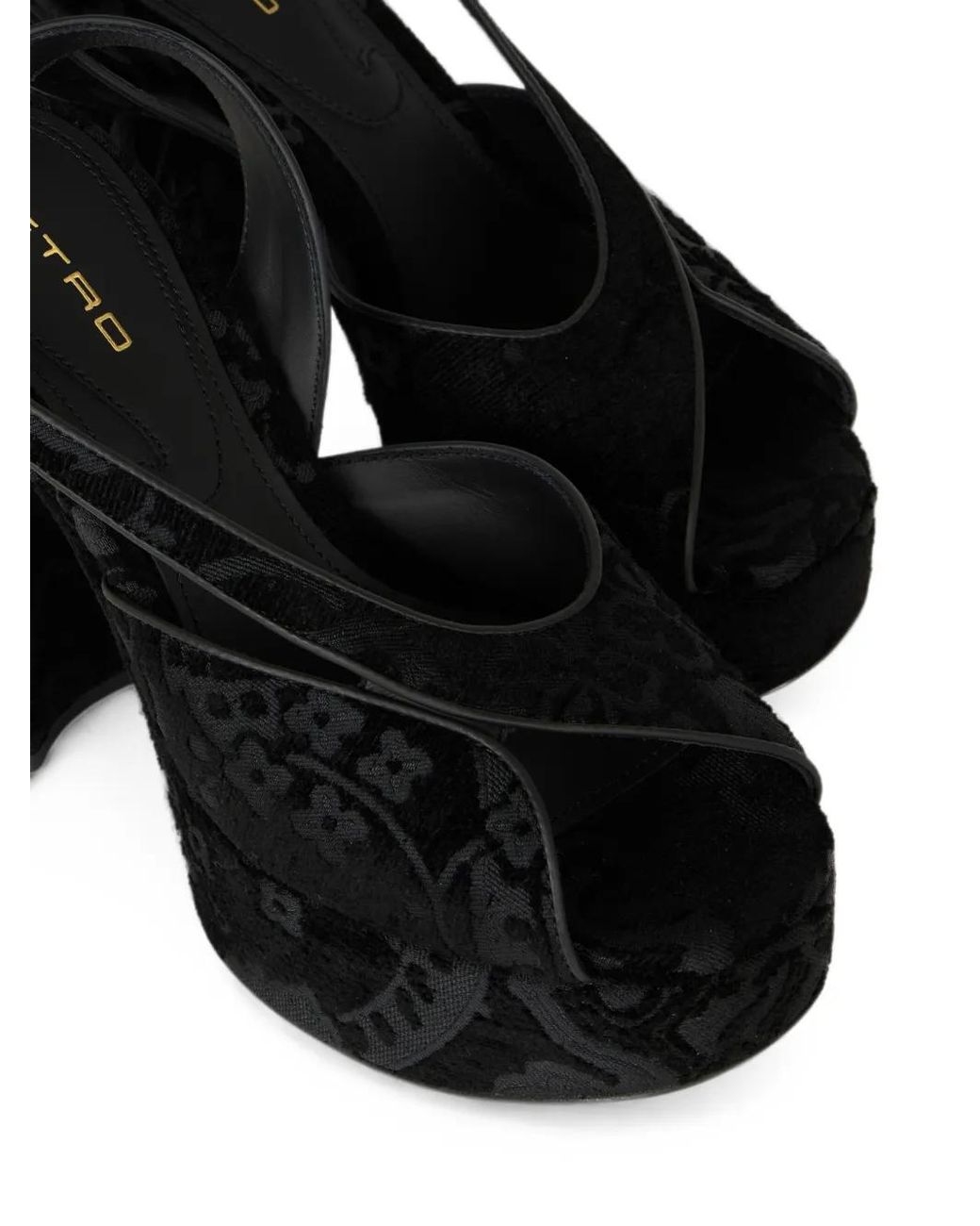 Etro Black Sandales Plateforme En Jacquard À Motif Cachemire