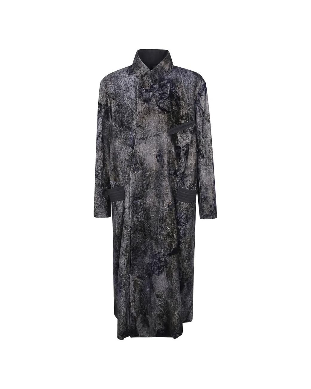 Ziggy Chen Gray Crinkled-Effect Double-Breasted Coat for men