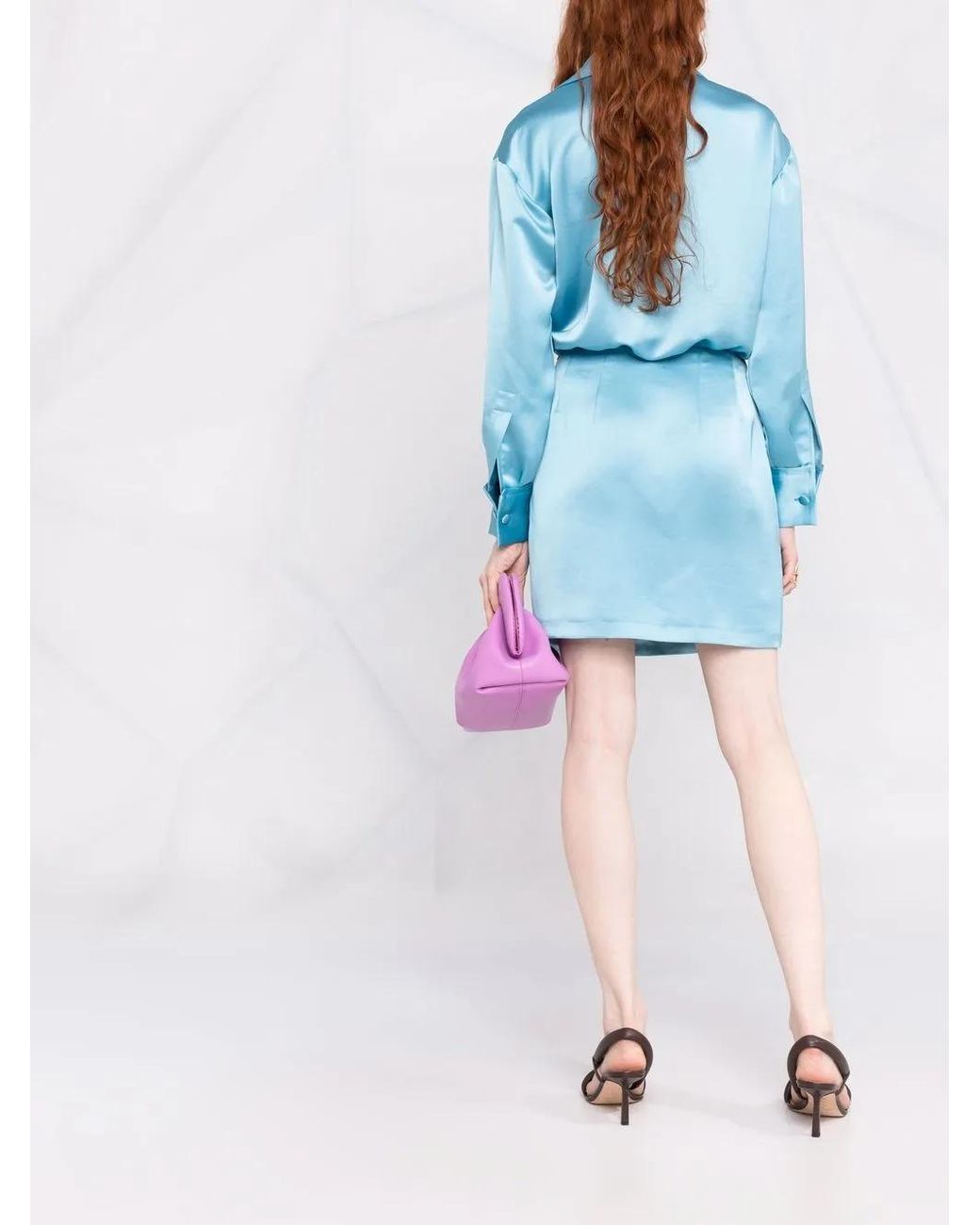 Blanca Vita Blue Wrap-Style Satin-Effect Dress