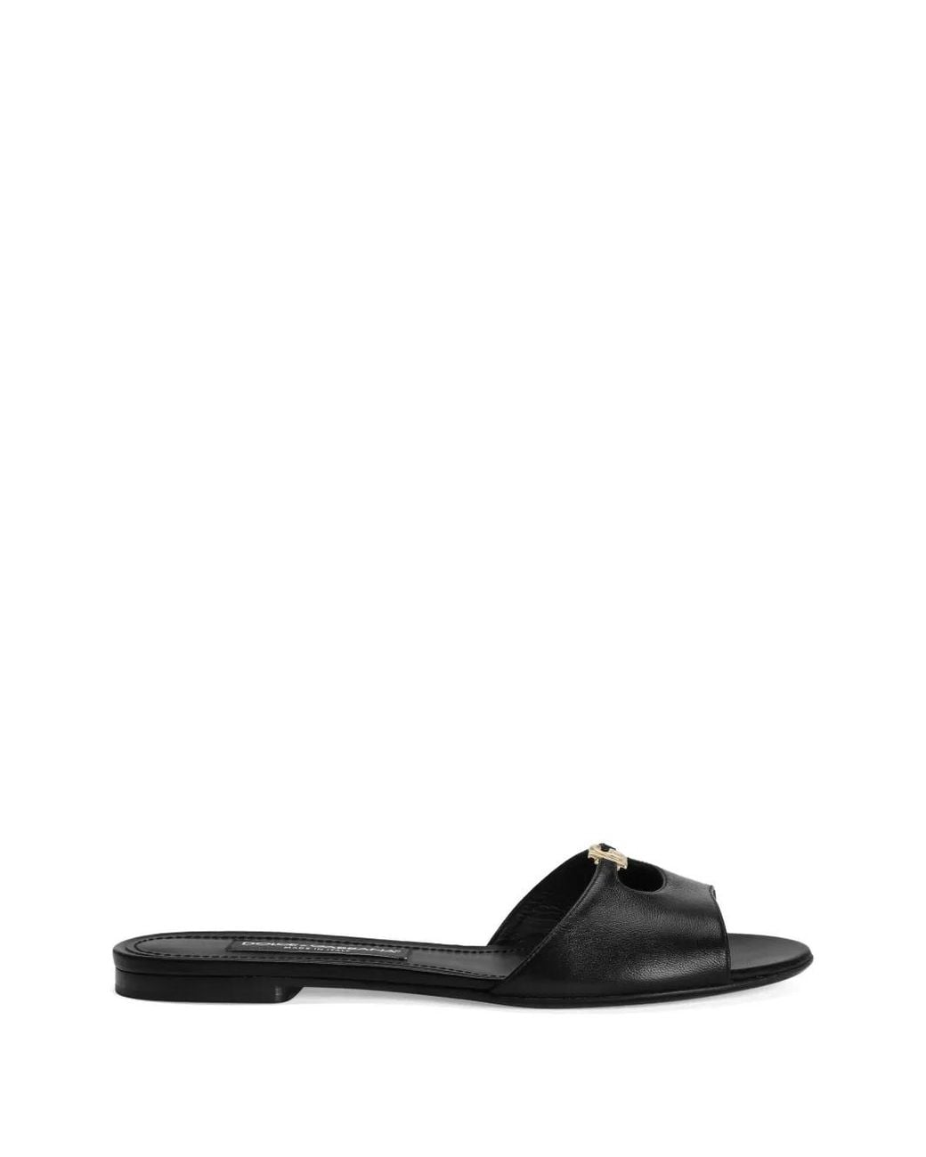 Dolce & Gabbana Black Silk Nappa Leather Flat Slippers
