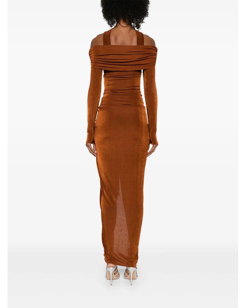 Atu Body Couture Brown Off-Shoulder Maxi Dress