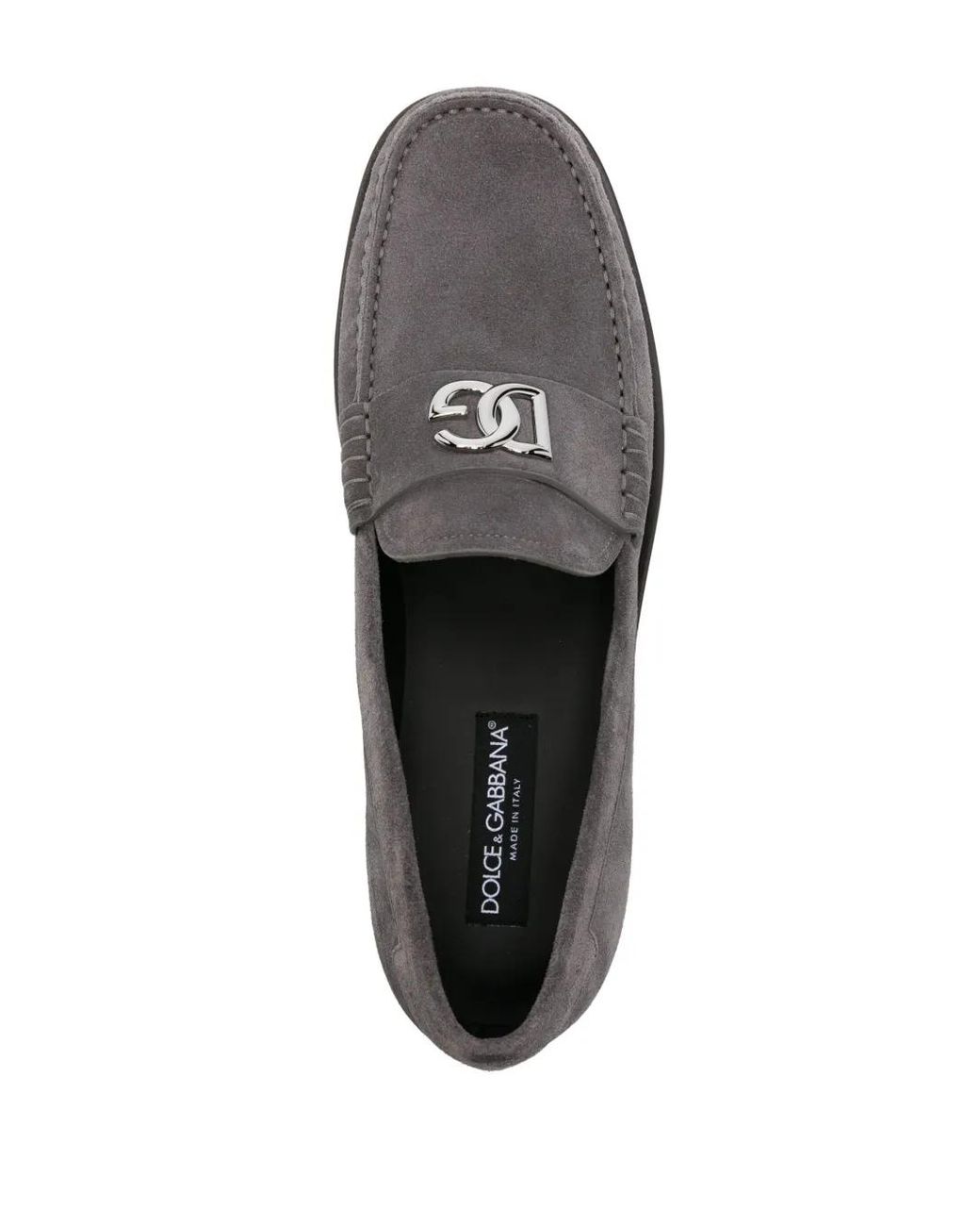 Dolce & Gabbana Gray Logo-Plaque Suede Loafers for men