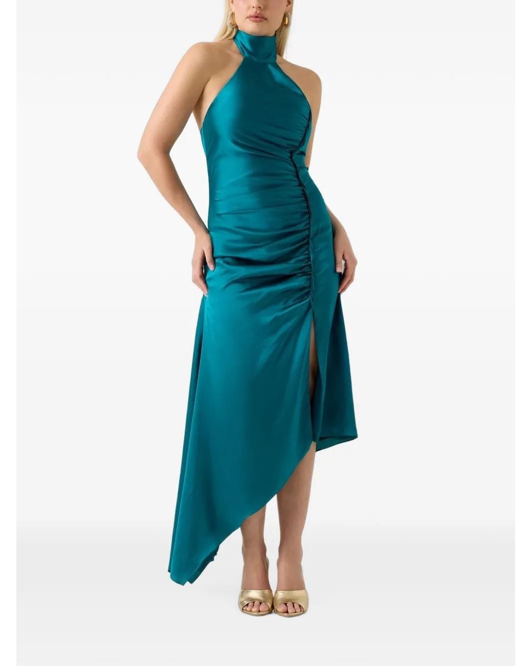 Guess Blue Marciano Ruched Asymmetric Dress
