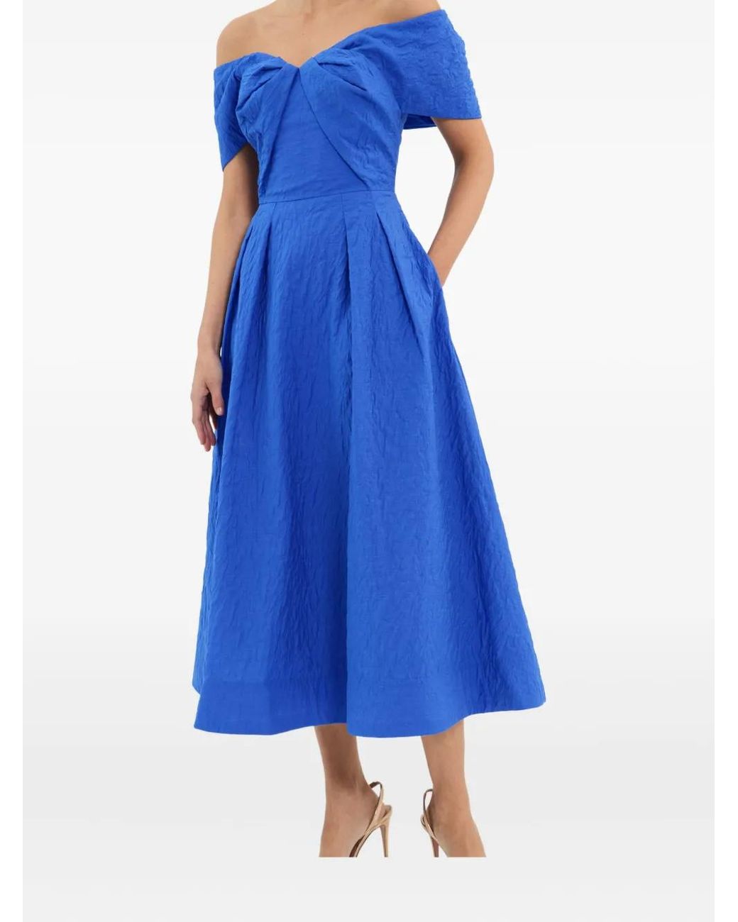 Rebecca Vallance Blue Viola Off-Shoulder Midi Dress