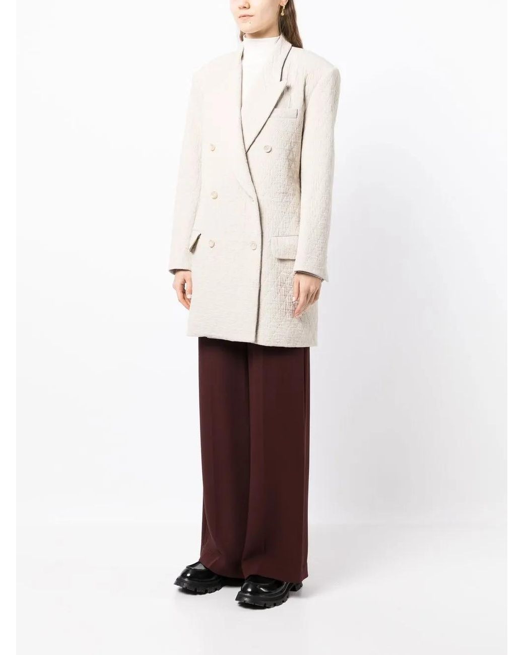 Uma Wang White Double-Breasted Tailored Coat