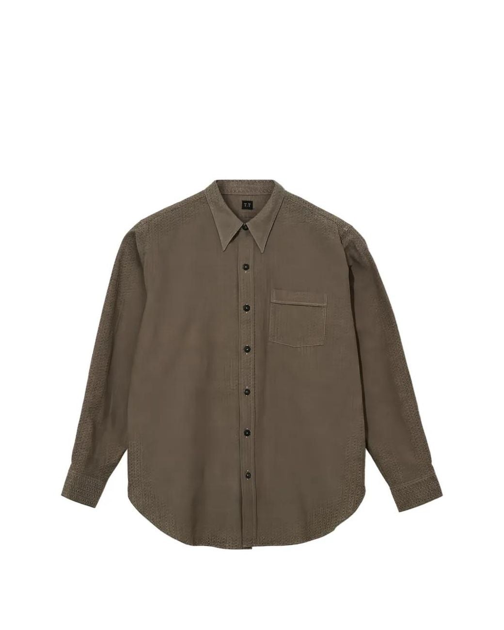 TAIGA TAKAHASHI Brown Narrow-Collar Zigzag-Weave Shirt for men