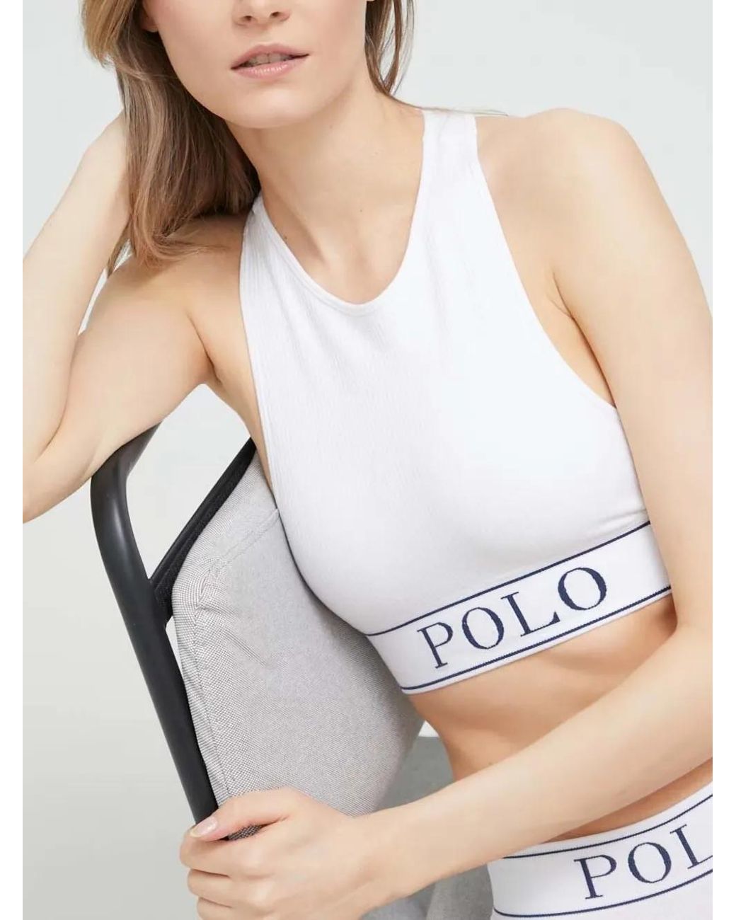 Polo Ralph Lauren White Logo-Underband Ribbed-Knit Bra