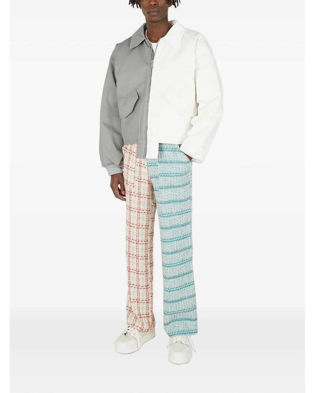 (DI)VISION Blue Check-Pattern Contrasting-Panel Trousers