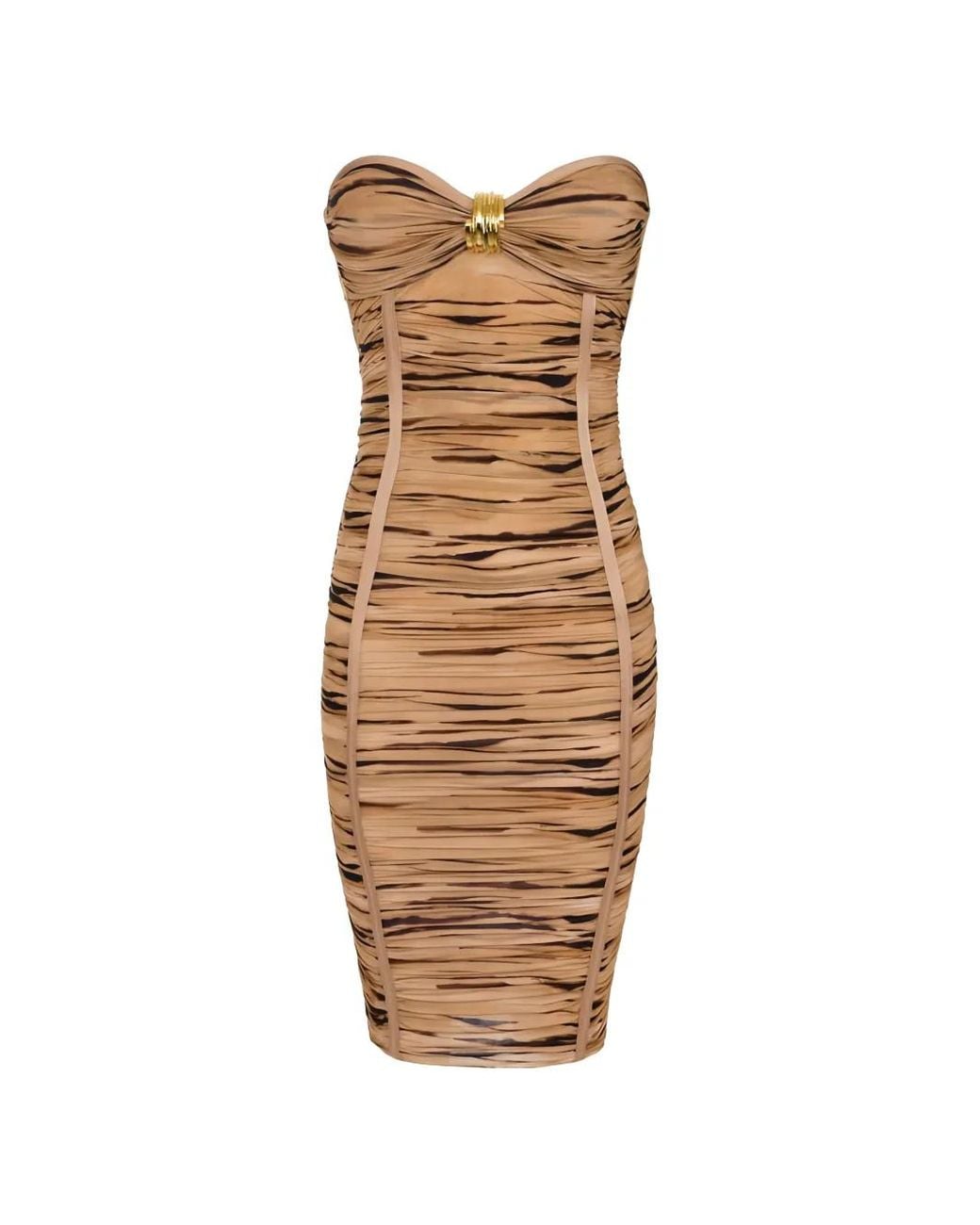 Elisabetta Franchi Brown Jersey Dress With Tiger Print