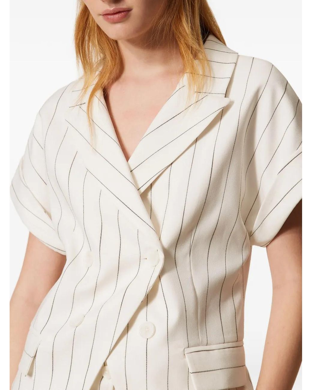 Twinset White Double Breasted Pinstripe Jacket