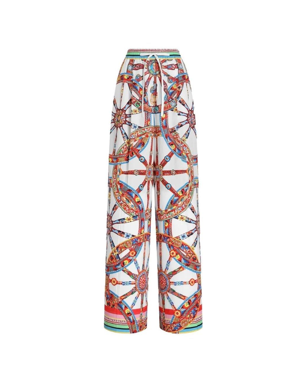Dolce & Gabbana White Carretto-Print Poplin Trousers