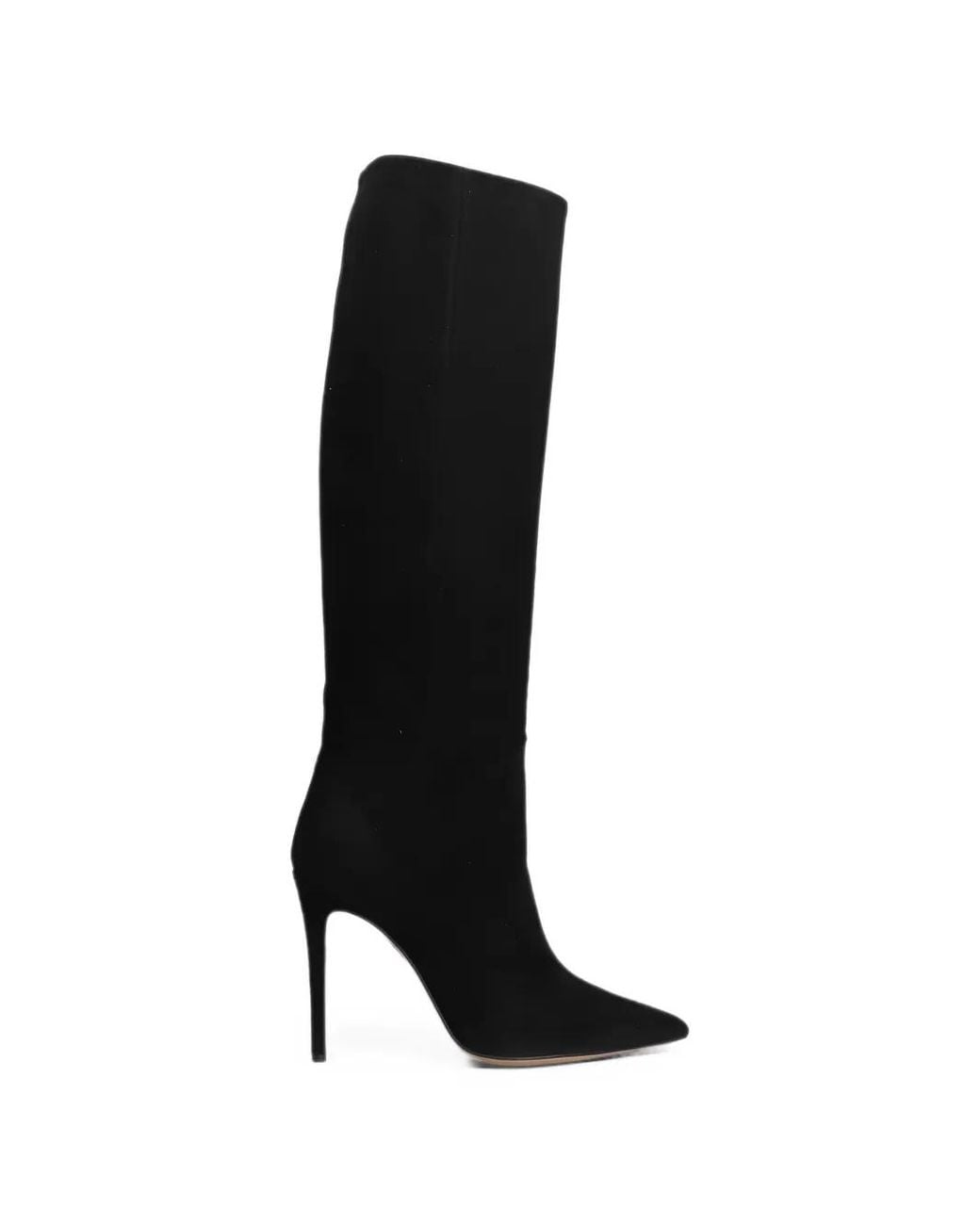 Anna F. Black Point-Toe Stiletto-Heel Knee-High Boots