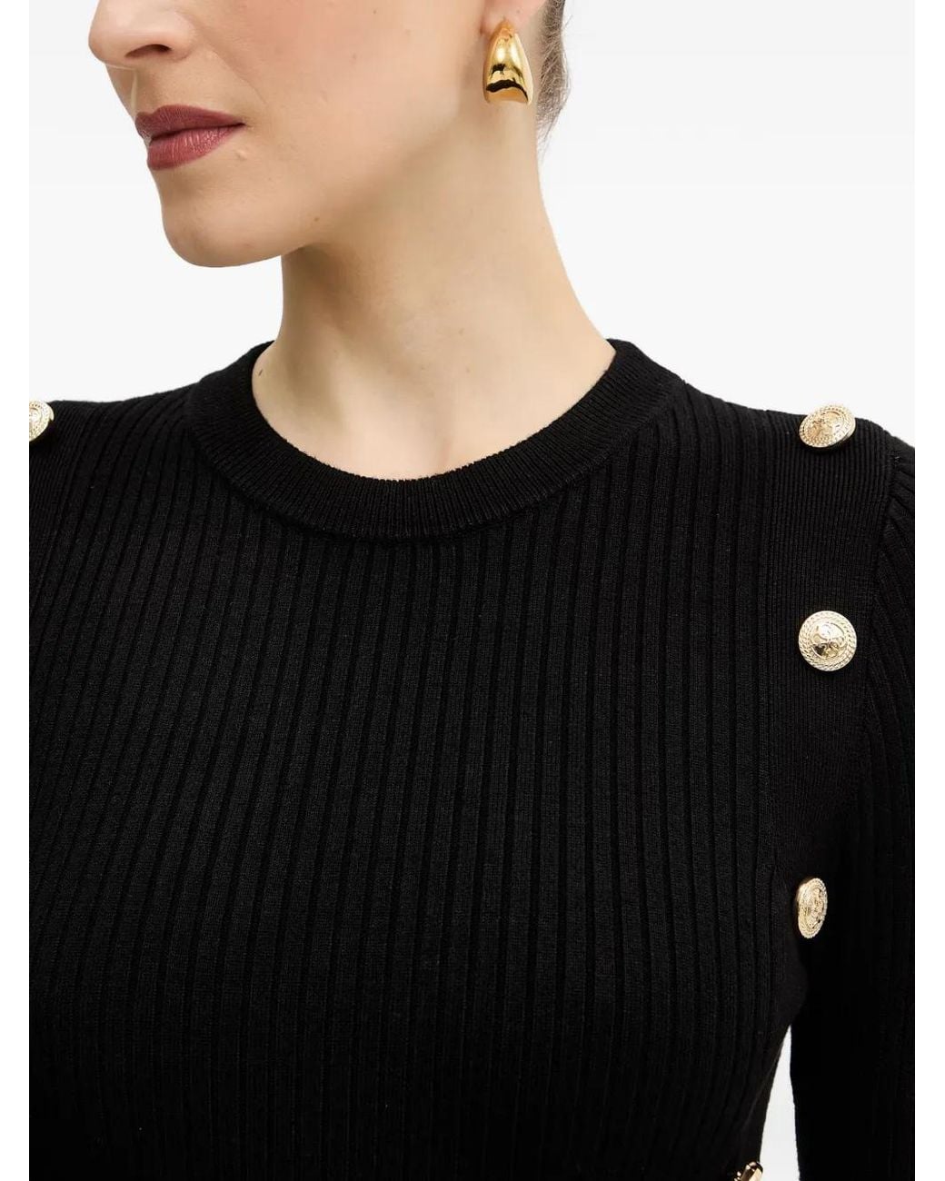Guess Black Button-Embellished Midi Dress
