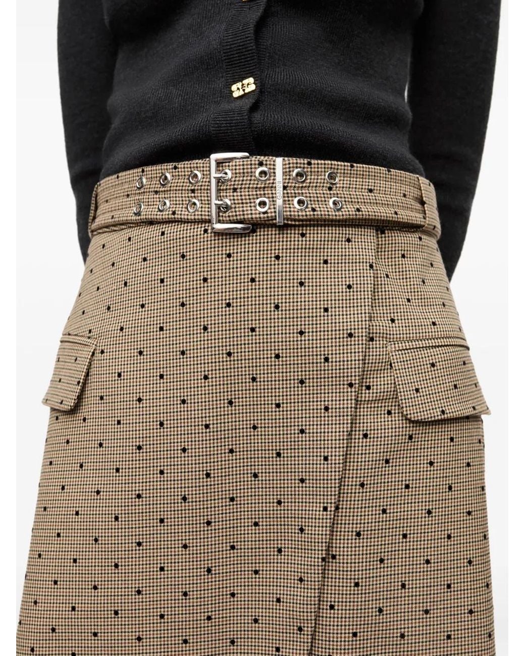 Ganni Brown Polka Dot-Print Skirt