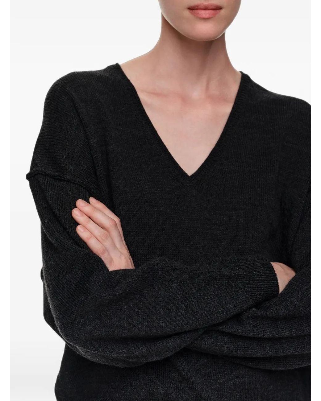 Bimba Y Lola Black Dark Melange V-Neck Wool Sweater