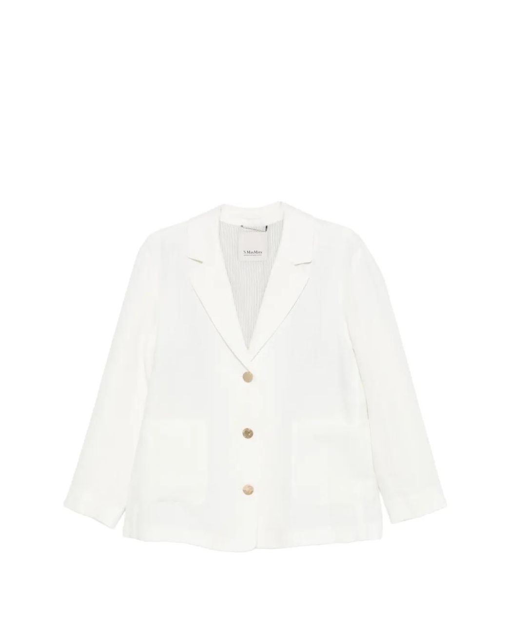 Max Mara White Linen Boxy Jacket With Detailed Closure
