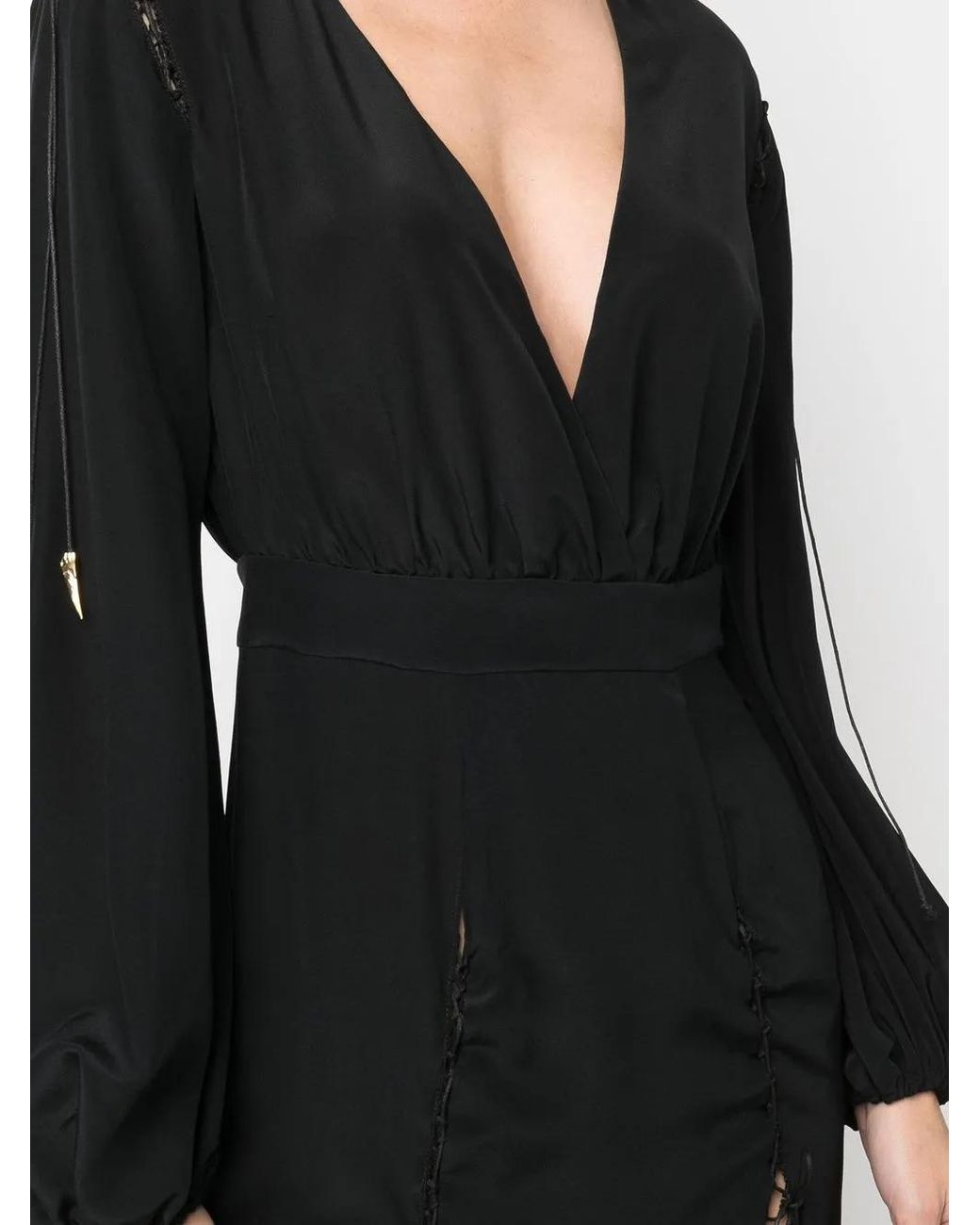 Roberto Cavalli Black Front-slit Silk Midi Dress