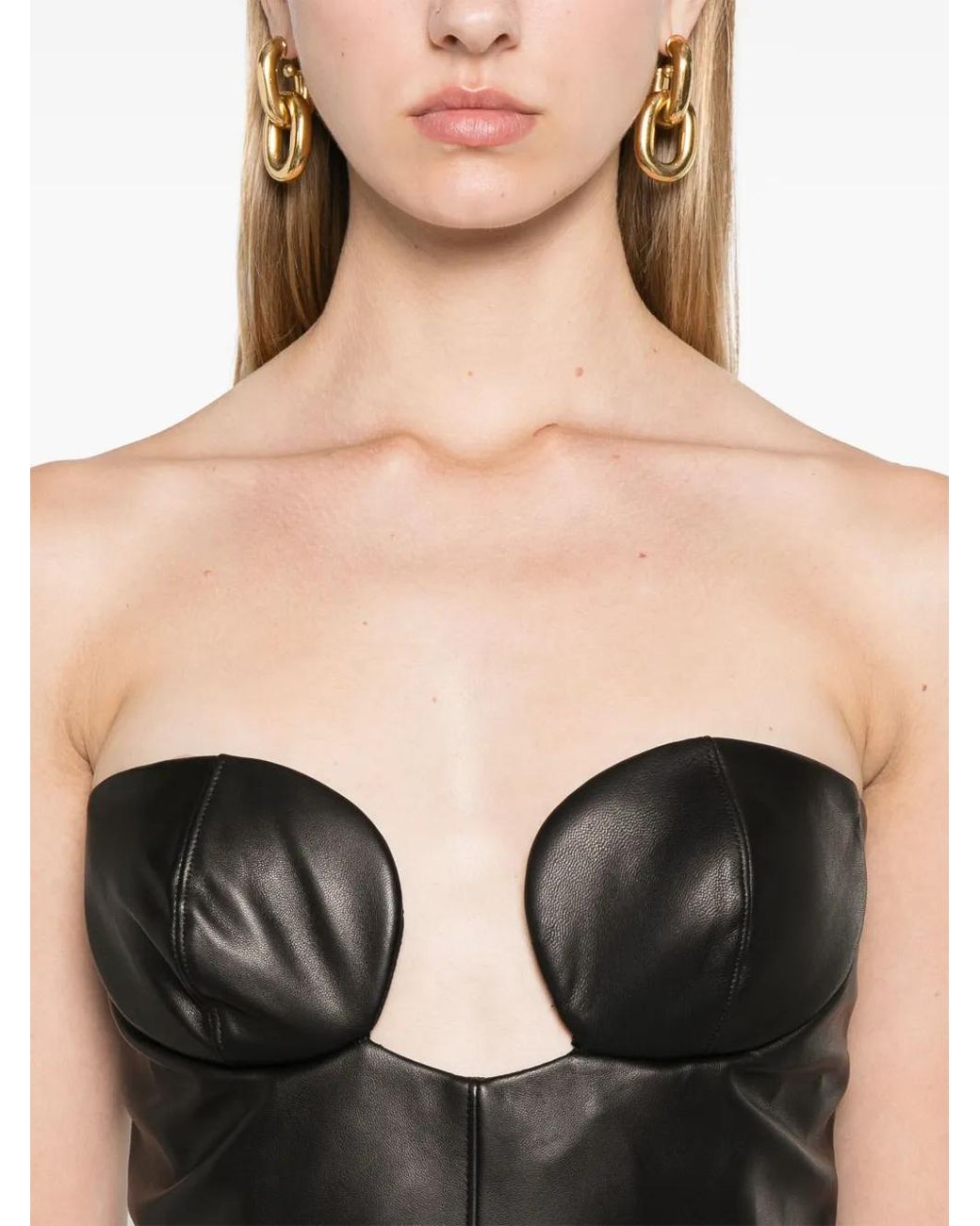 Nensi Dojaka Black Leather Midi Dress