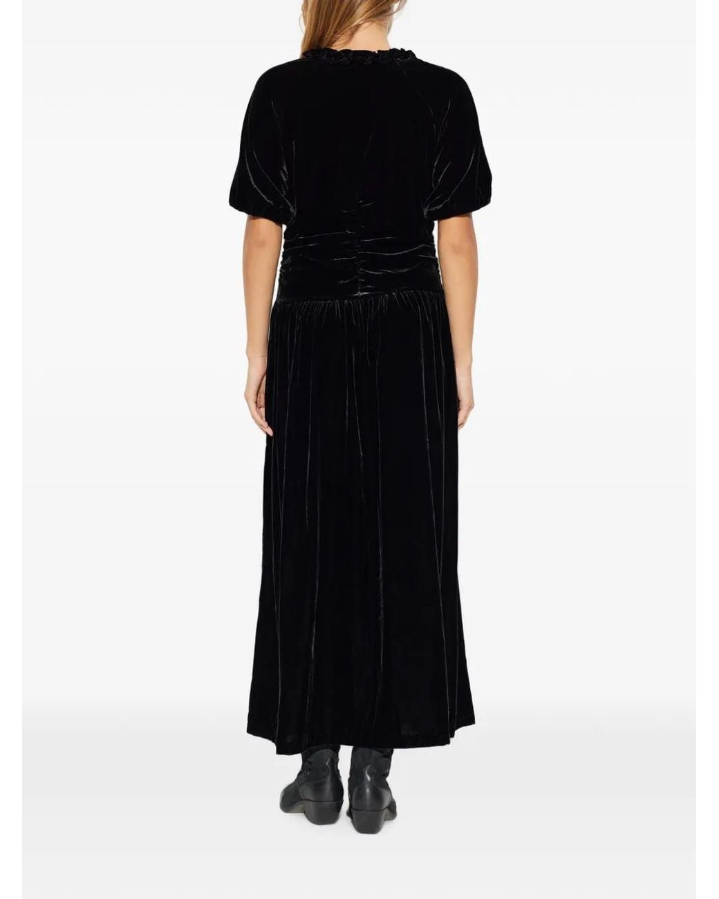 Baum und Pferdgarten Black Abelline Ruffled Velvet Maxi Dress