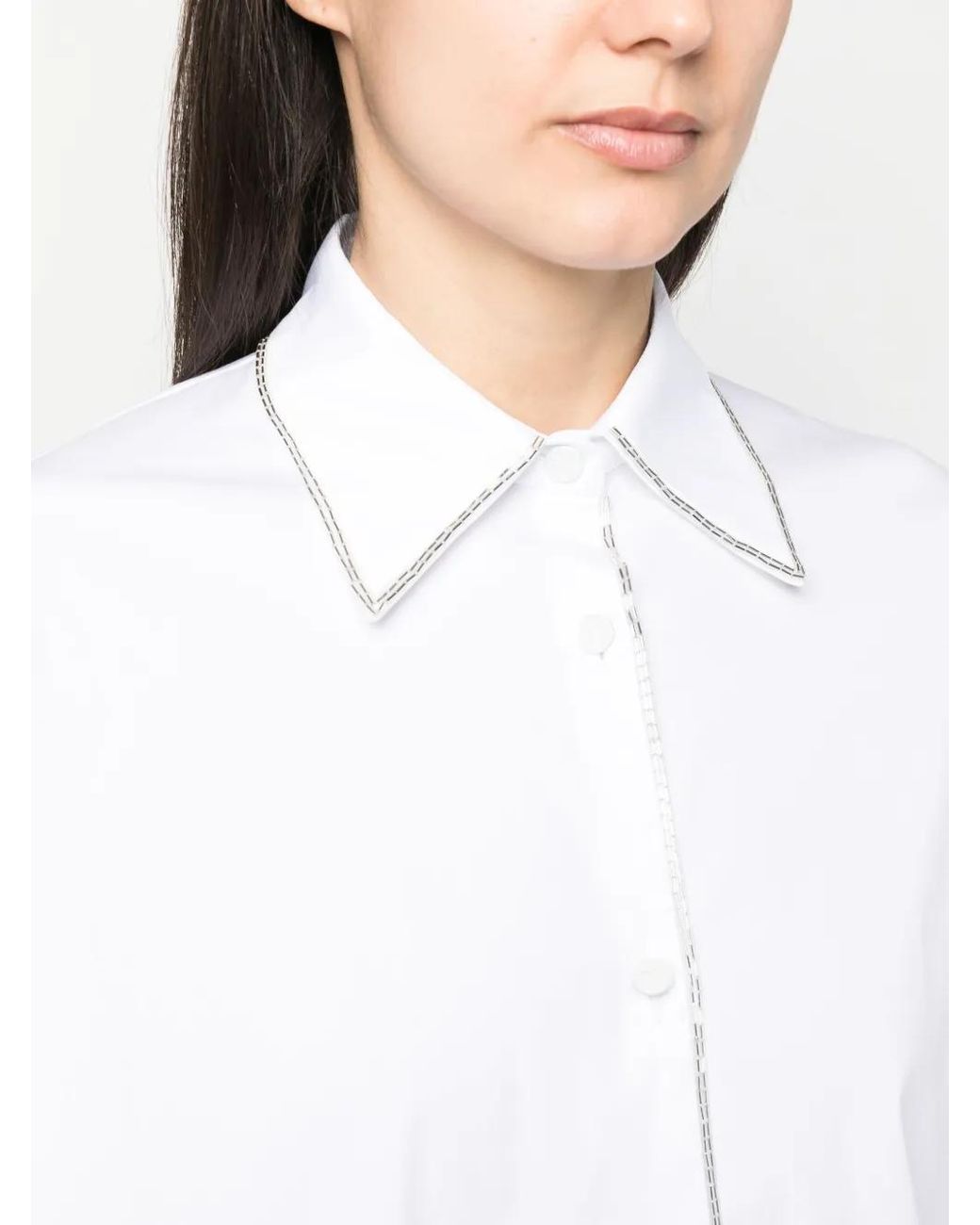 Genny White Embellished-Trim Cropped Shirt