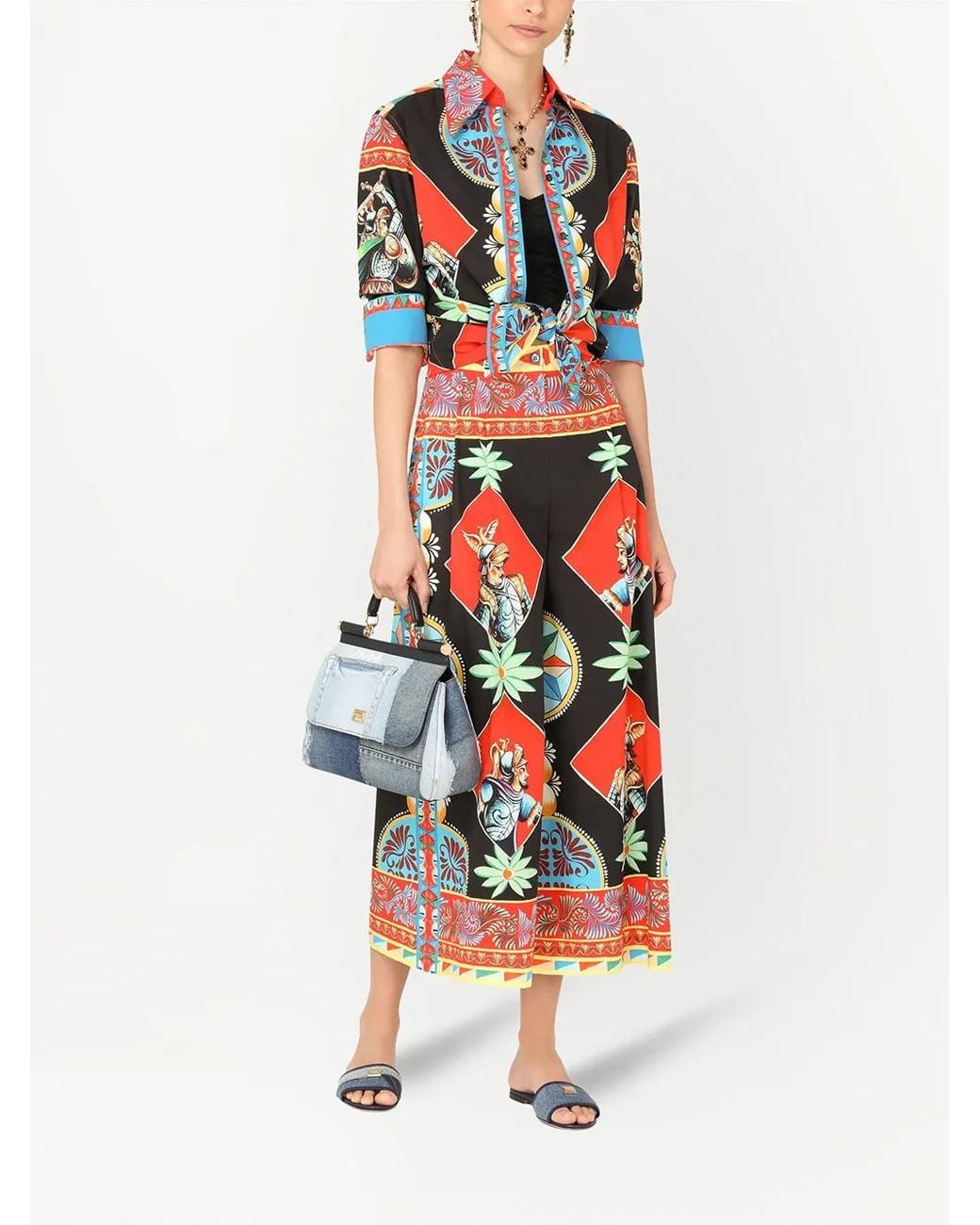 Dolce & Gabbana Black Carretto-Print Wide-Leg Trousers