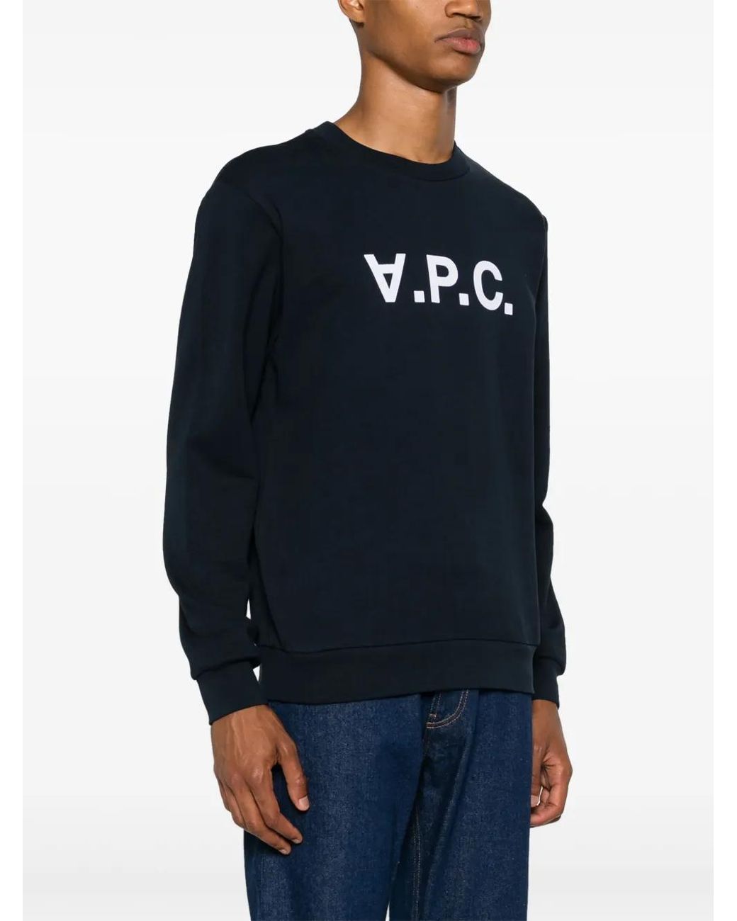A.P.C. Blue Flocked-Logo Cotton Sweatshirt
