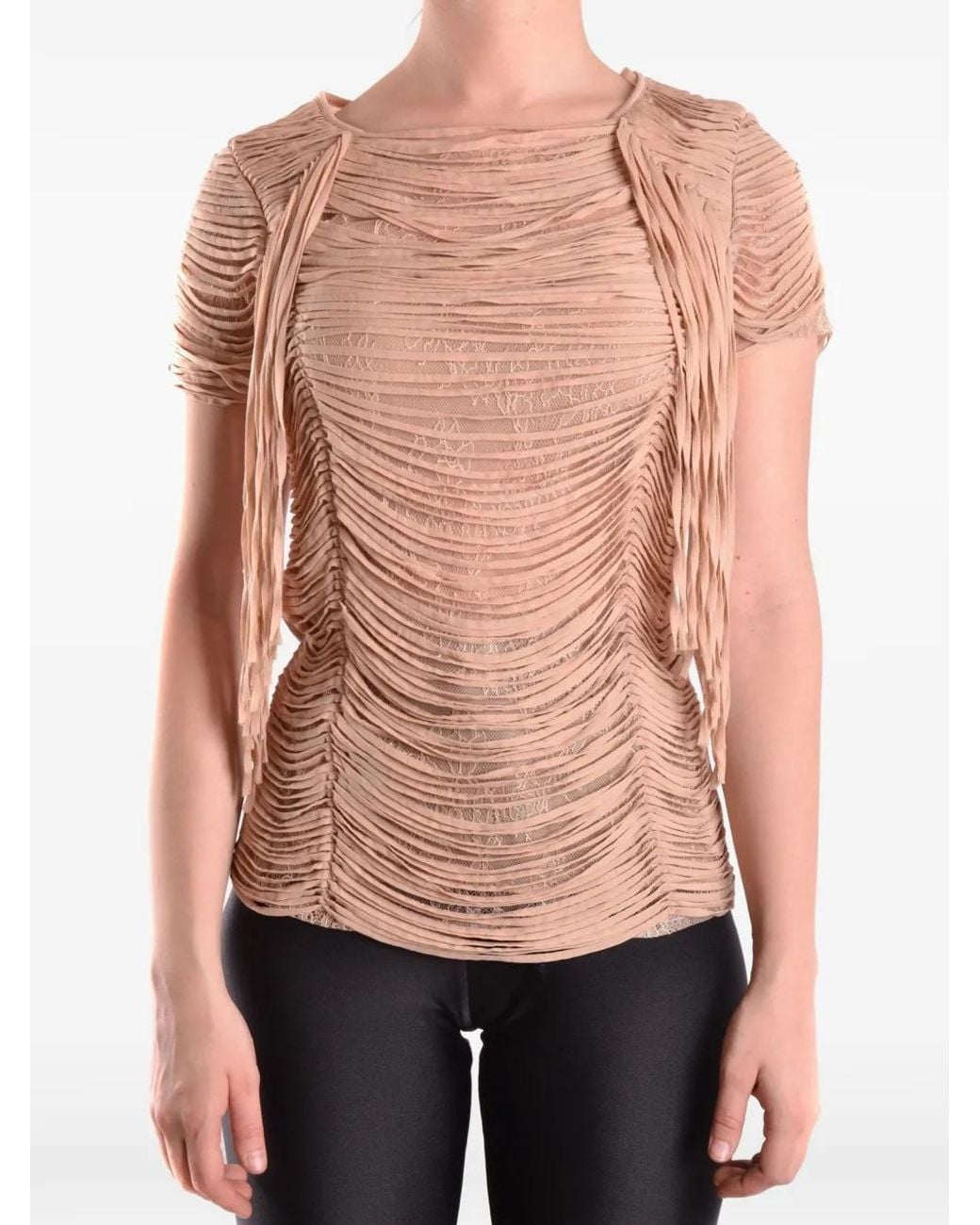 Elisabetta Franchi Pink Fringe-Detail Lace-Overlay T-Shirt