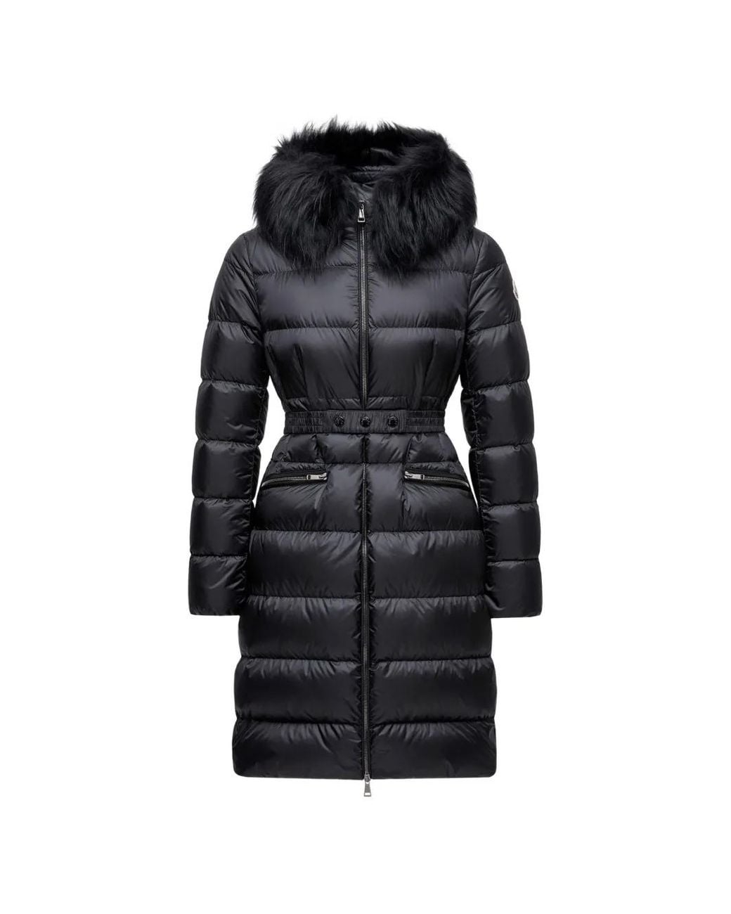 Moncler Black Boedic Hooded Shearling-Trimmed Long-Down Jacket
