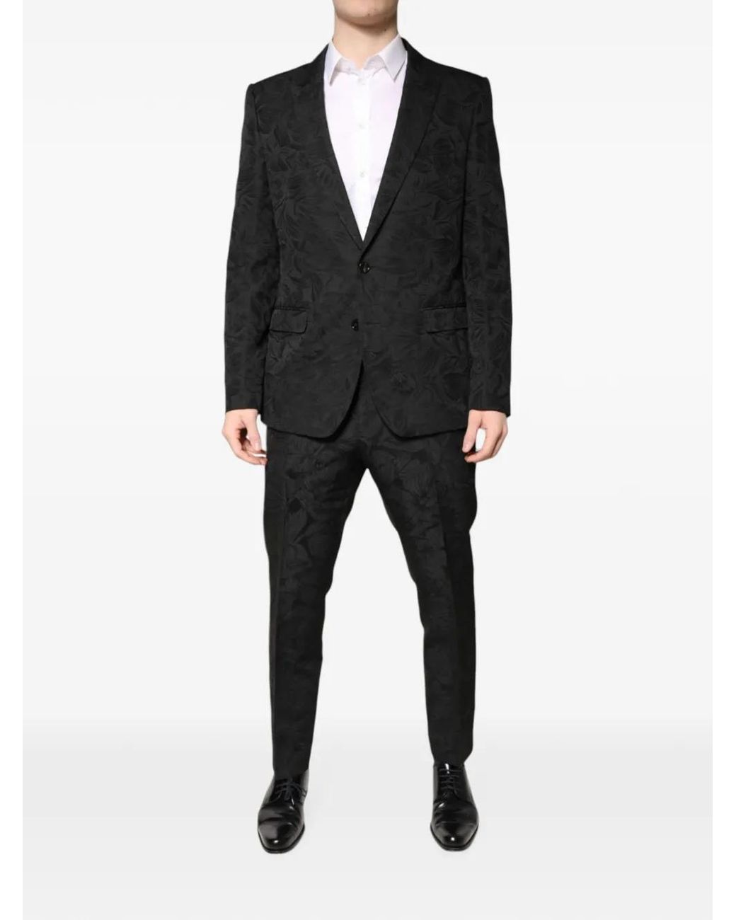 Dolce & Gabbana Black Floral-Jacquard Two-Piece Suit for men