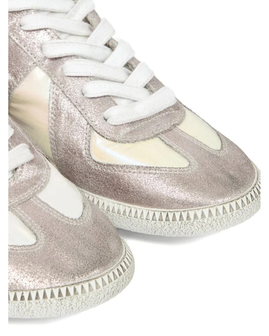 Maison Margiela White Metallic Leather Sneakers for men