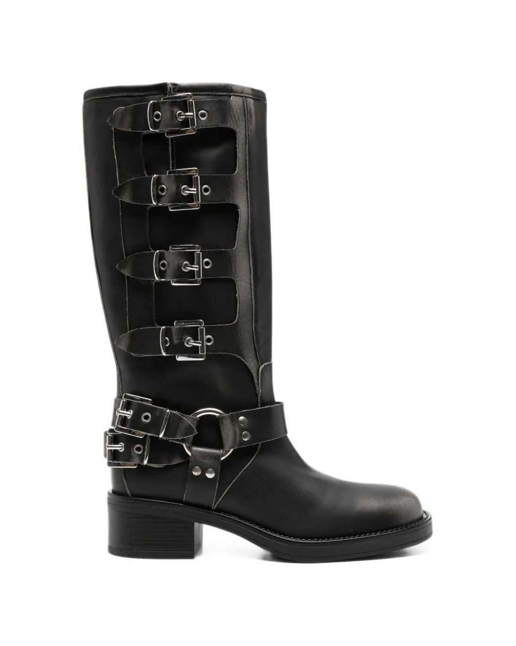 GISEL B Black Buckle-Detail Leather Boots