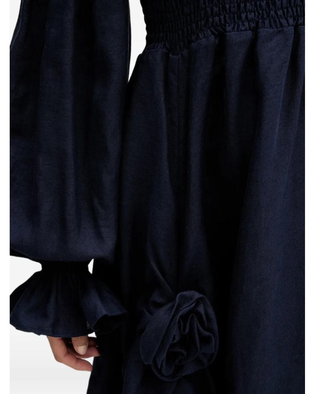 Sleeper Blue Off-Shoulder Smocked Midi Dress