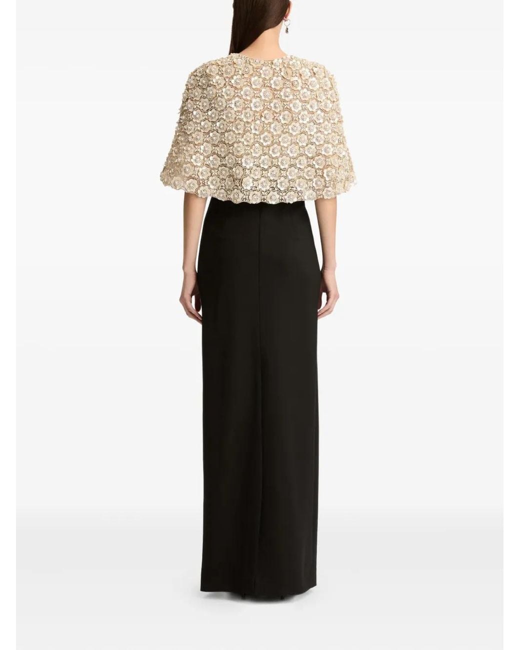 Oscar de la Renta Natural Floral-Embroidered Cape